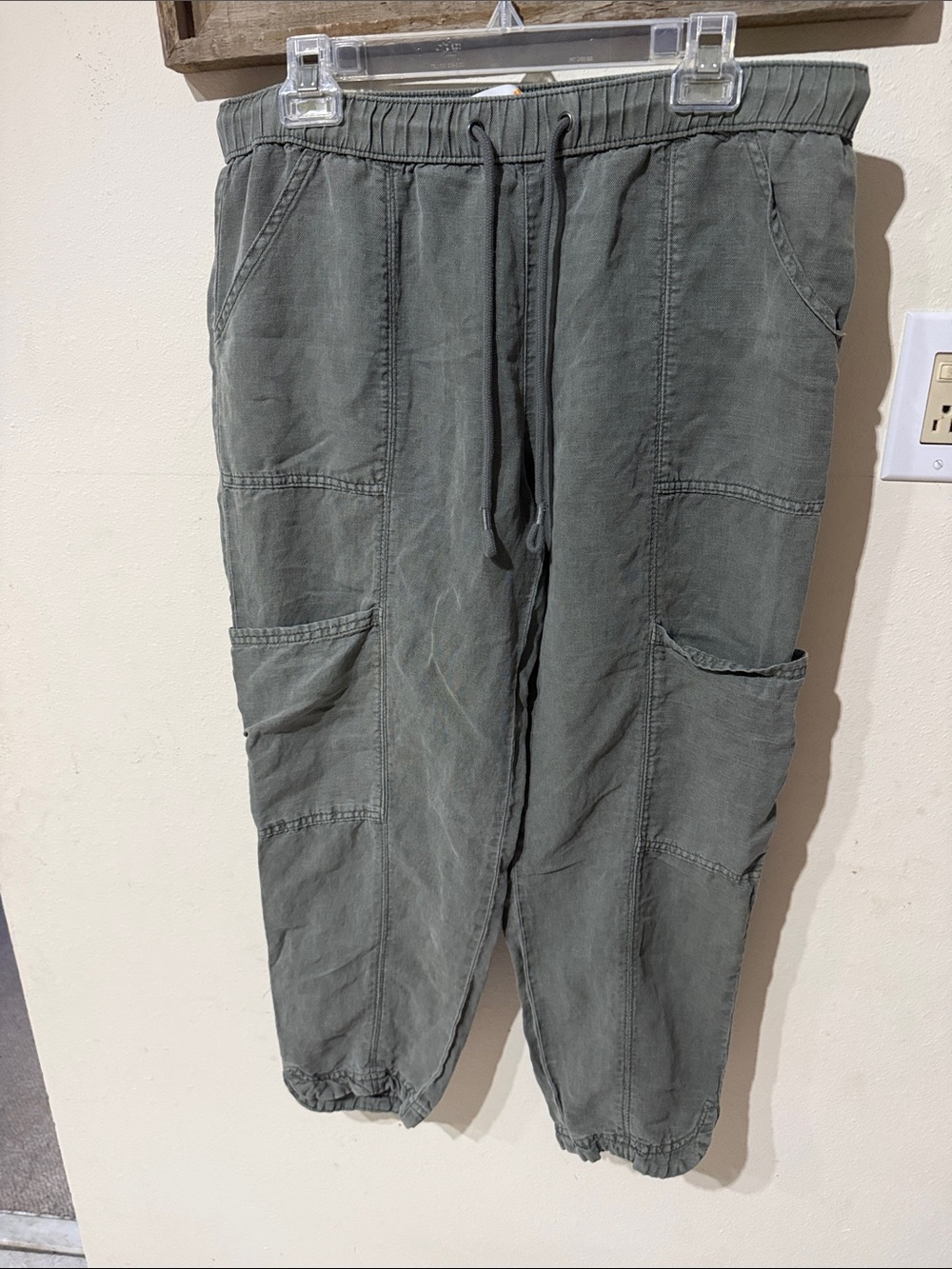 C&C California Olive Green Linen Blend Cargo Jogger Pants Utility Large